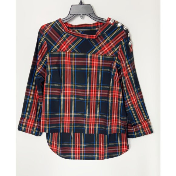 Nwt J Crew Funnelneck shirt in Stewart tartan plaid with jeweled buttons - Picture 2 of 8